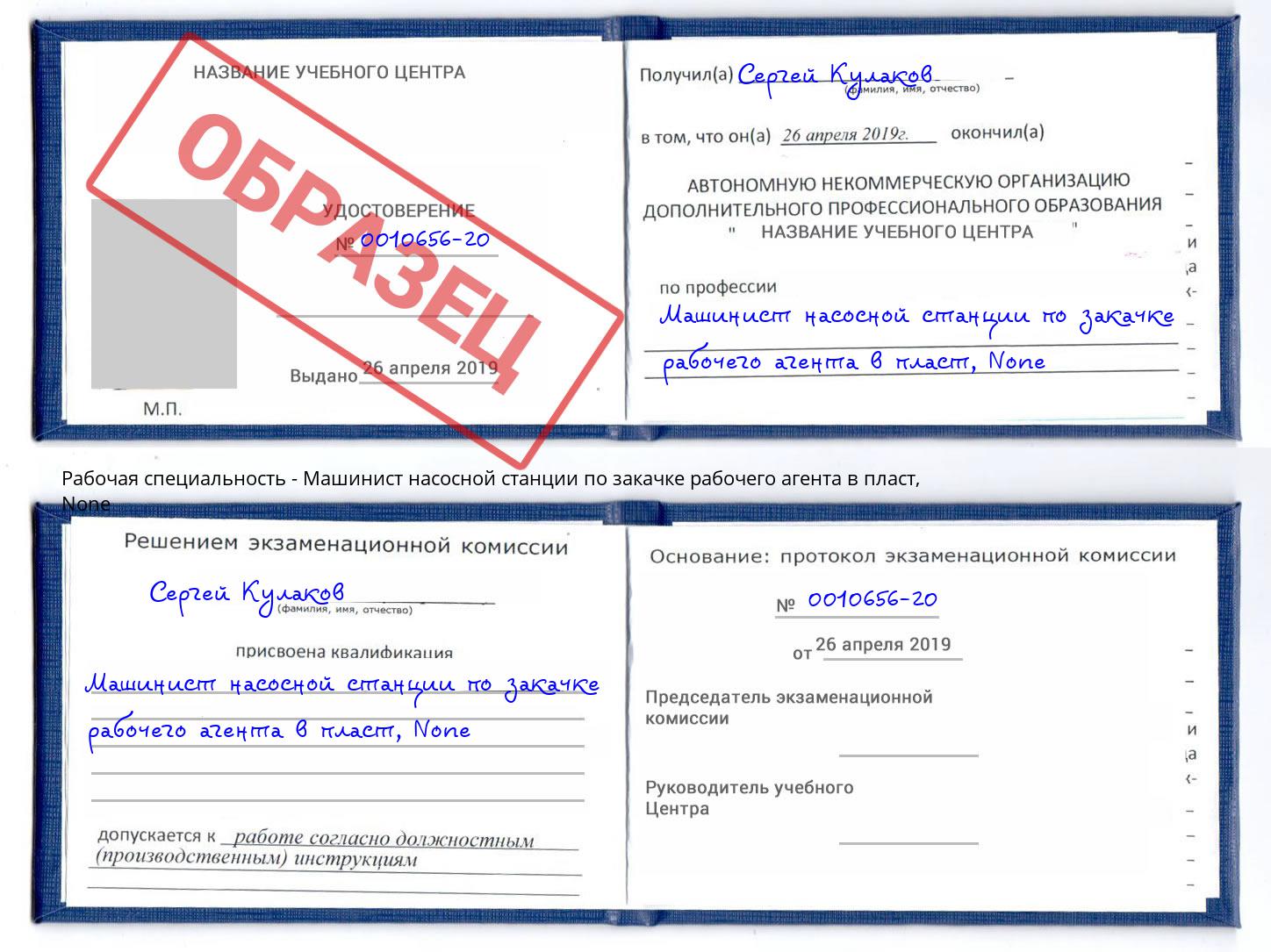 корочка None Машинист насосной станции по закачке рабочего агента в пласт Бирск