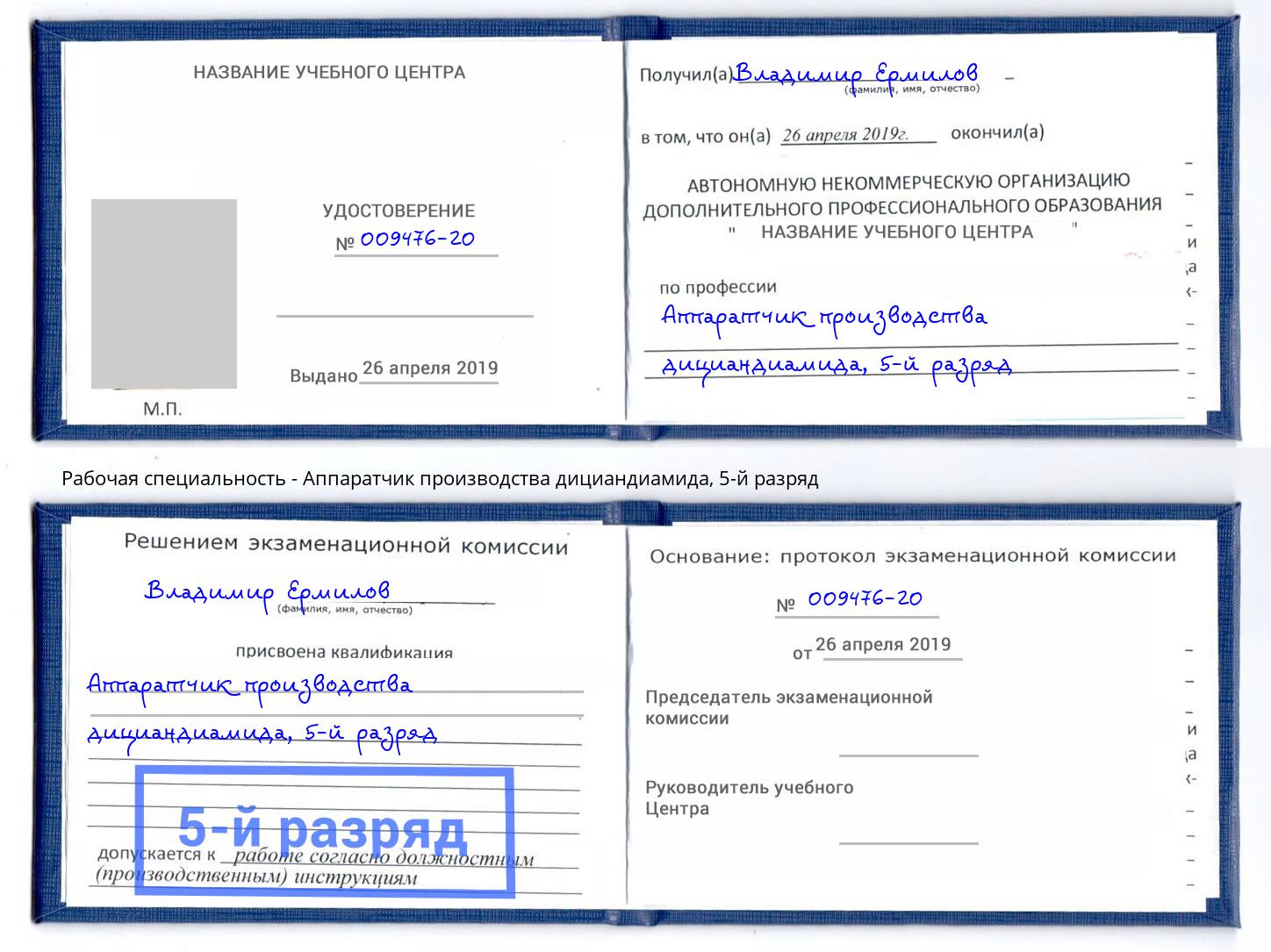 корочка 5-й разряд Аппаратчик производства дициандиамида Бирск