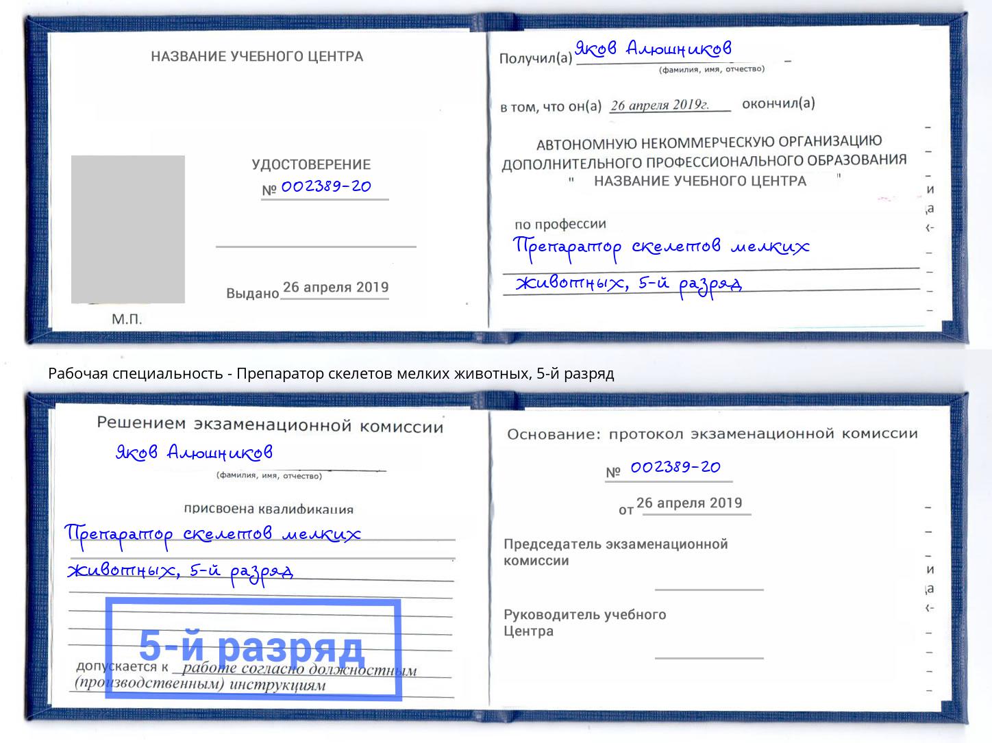 корочка 5-й разряд Препаратор скелетов мелких животных Бирск