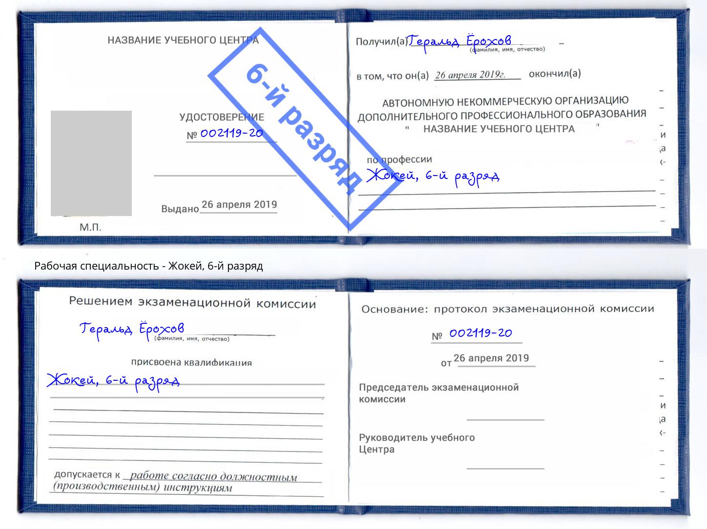 корочка 6-й разряд Жокей Бирск