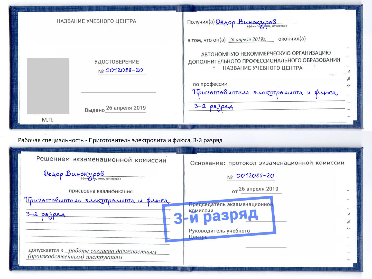 корочка 3-й разряд Приготовитель электролита и флюса Бирск